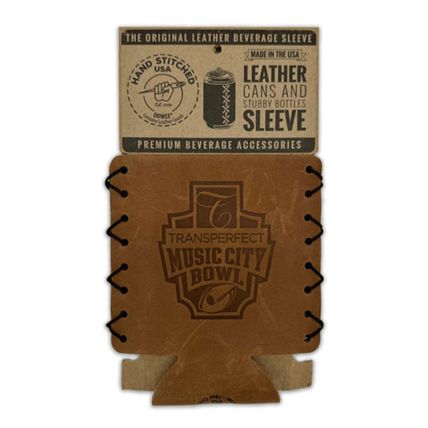 Tan MCB leather sleeves for cans