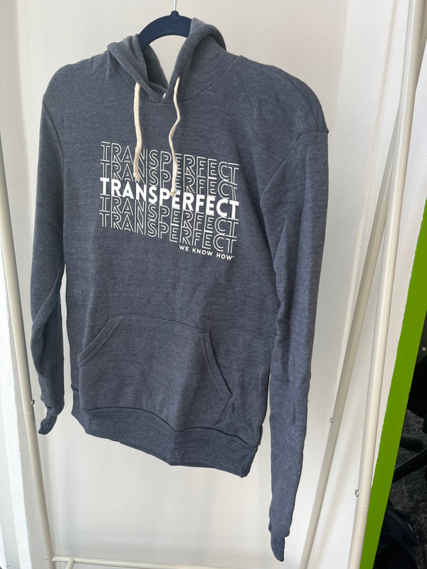 V-Shirt: Dark Blue/Grey TransPerfect Hooded Sweatshirt (Unisex)