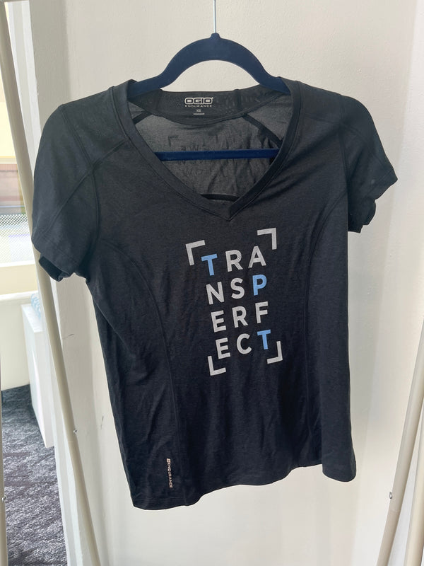 V-Shirt: Grey TransPerfect V-Neck Stretch T-Shirt (Women's)