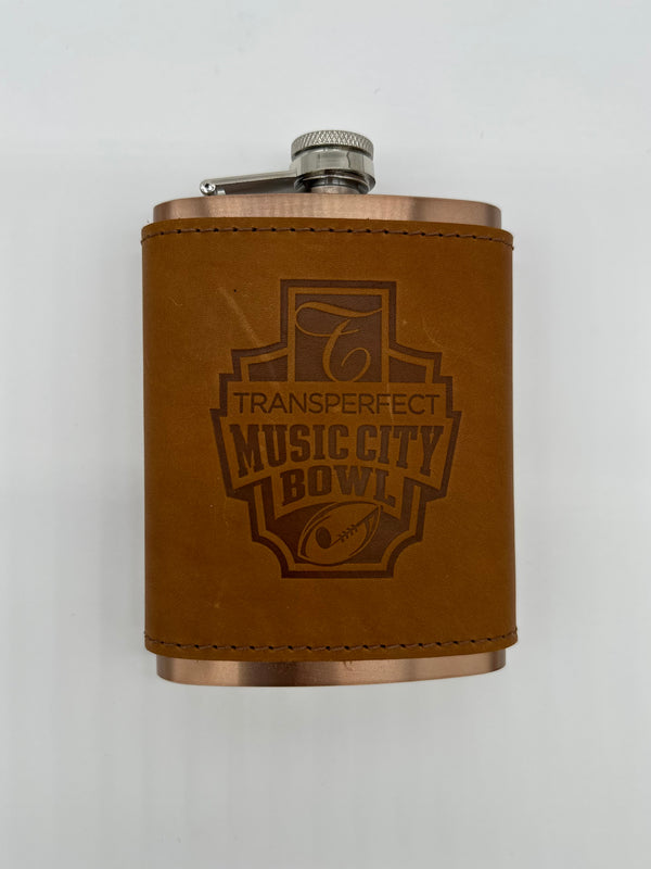 Tan MCB leather-wrapped flasks